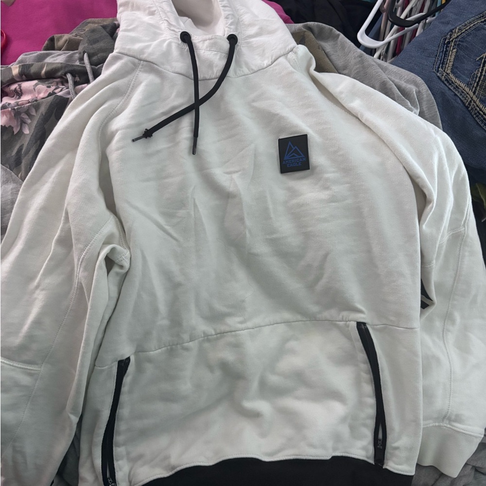 American Eagle Outfitters White Sweatshirt with Blue Logo
